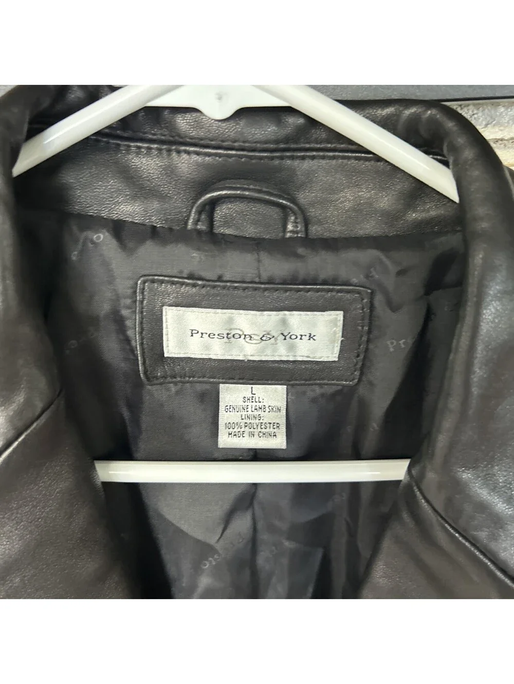 Preston & York Black Genuine Lambskin Leather Trench Coat Size L Single-Breasted - Picture 2 of 4